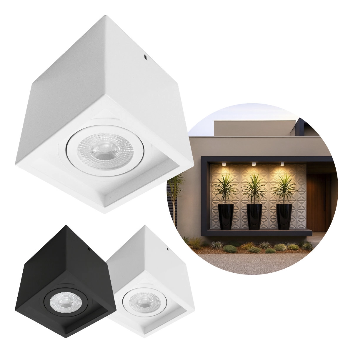Plafon Spot Sobrepor Recuado Box Quadrado Branco + Led Par20 7w Br. Frio St3244