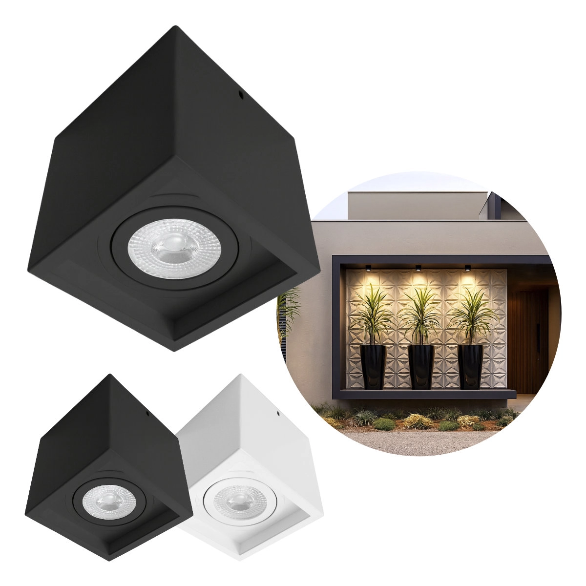 Plafon Spot Sobrepor Recuado Box Quadrado Preto + Led Par20 7w Br. Frio St3244