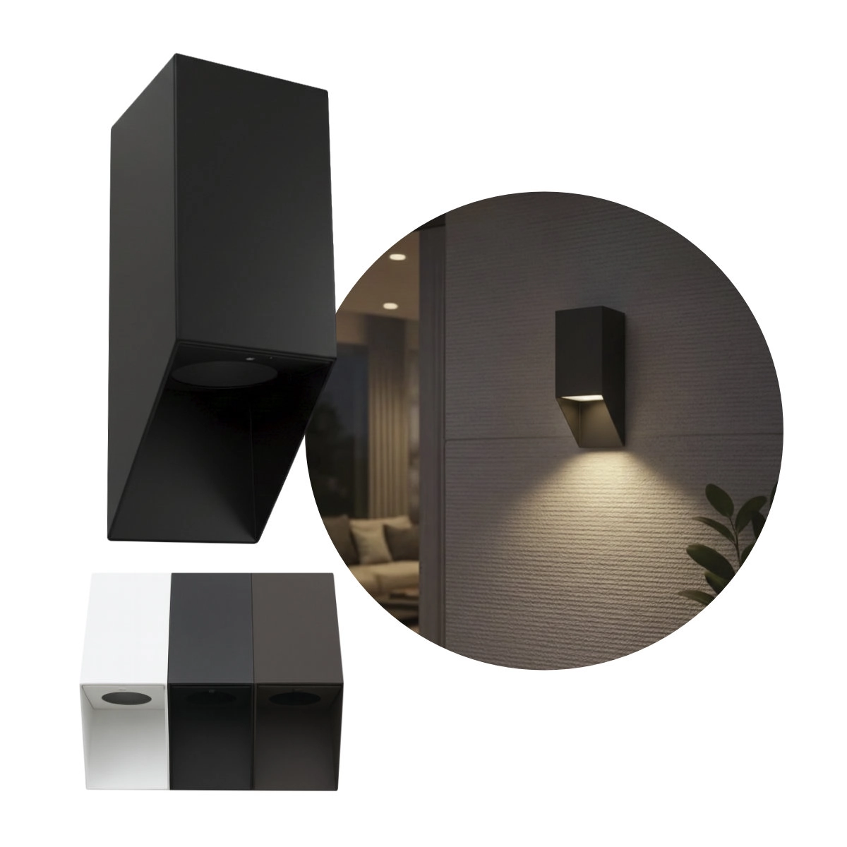 Arandela Sobrepor Bisel 1 Foco Preto Parede Fachada + Led Mr16 Br. Quente St3256