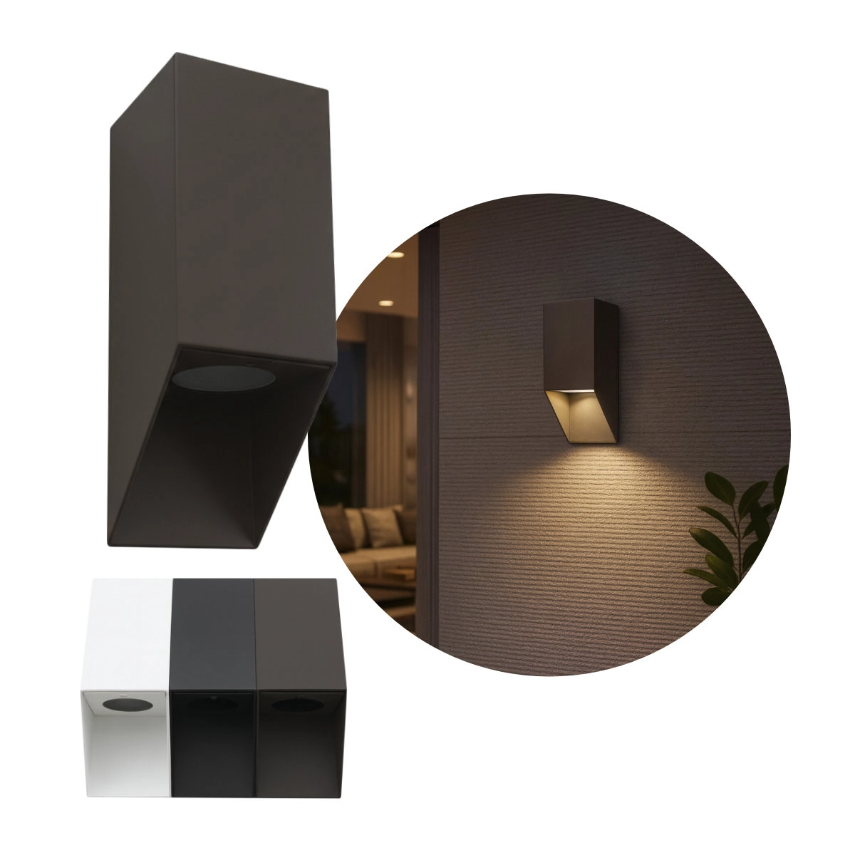 Arandela Sobrepor Bisel 1 Foco Marrom Parede Fachada + Led Mr16 Br. Quente St3256