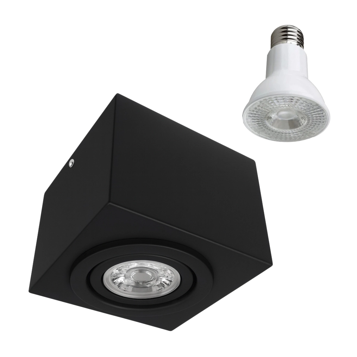 Spot Plafon Box 1 Foco Alumínio Sobrepor + Led Par20 7w Br. Quente St3236-preto