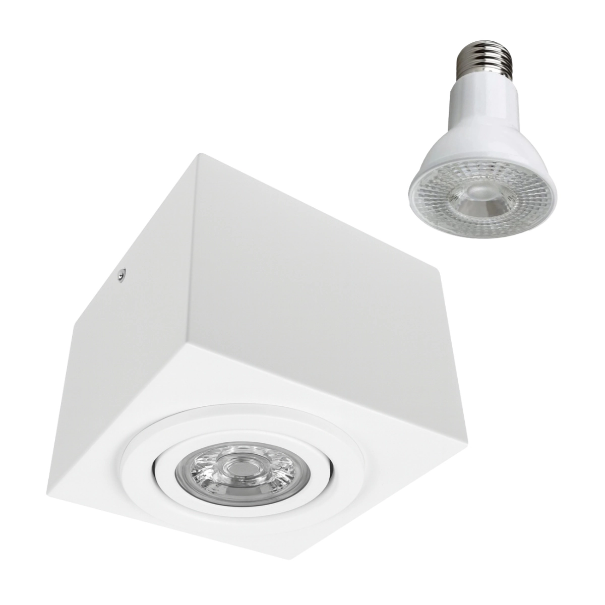 Spot Plafon Box 1 Foco Alumínio Sobrepor + Led Par20 7w Br. Quente St3236-branco