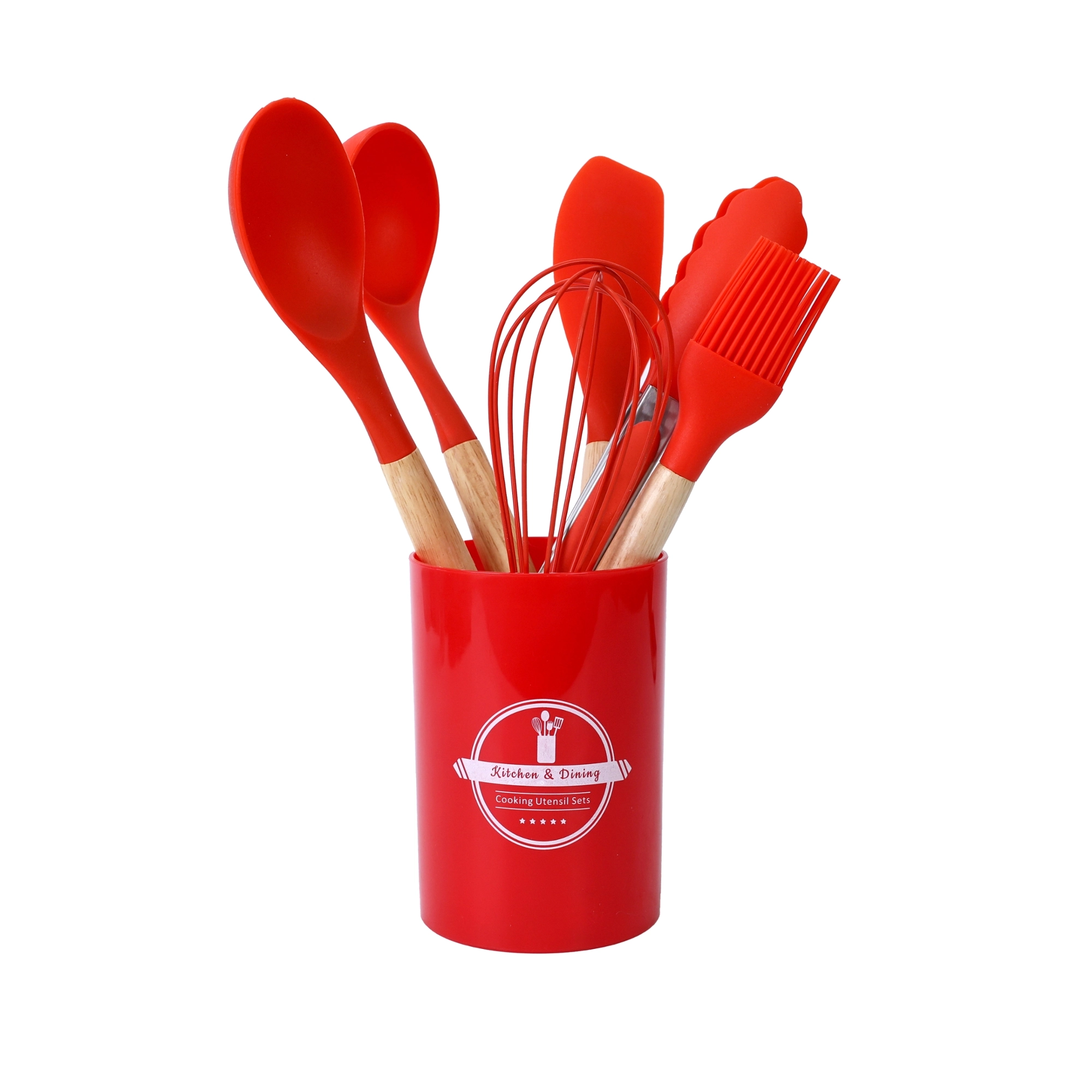 Jogo Com 7 Pecas De Silicone Vermelho C Cabo De Madeira S1003 U