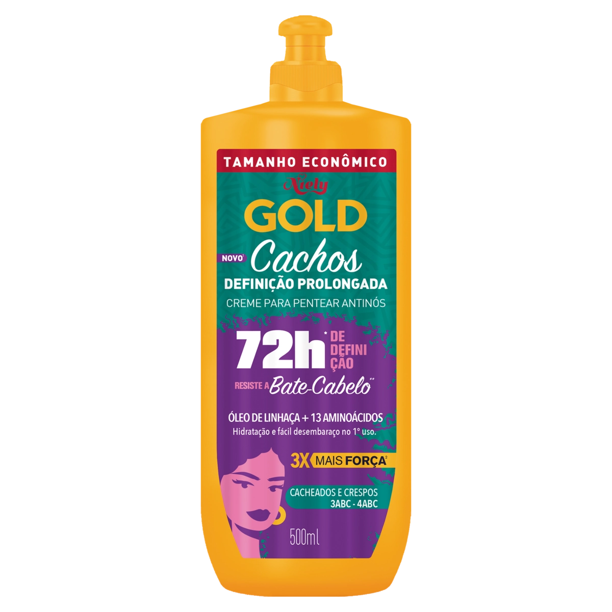 Creme Para Pentear Niely Gold Cachos Definição Prolongada Frasco 500ml Tamanho Econômico