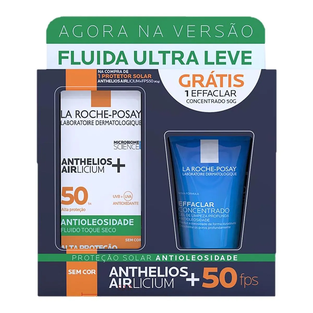 Kit Protetor Solar Facial Fluido Toque Seco Antioleosidade Fps 50 Anthelios Airlicium 40g Grátis Gel