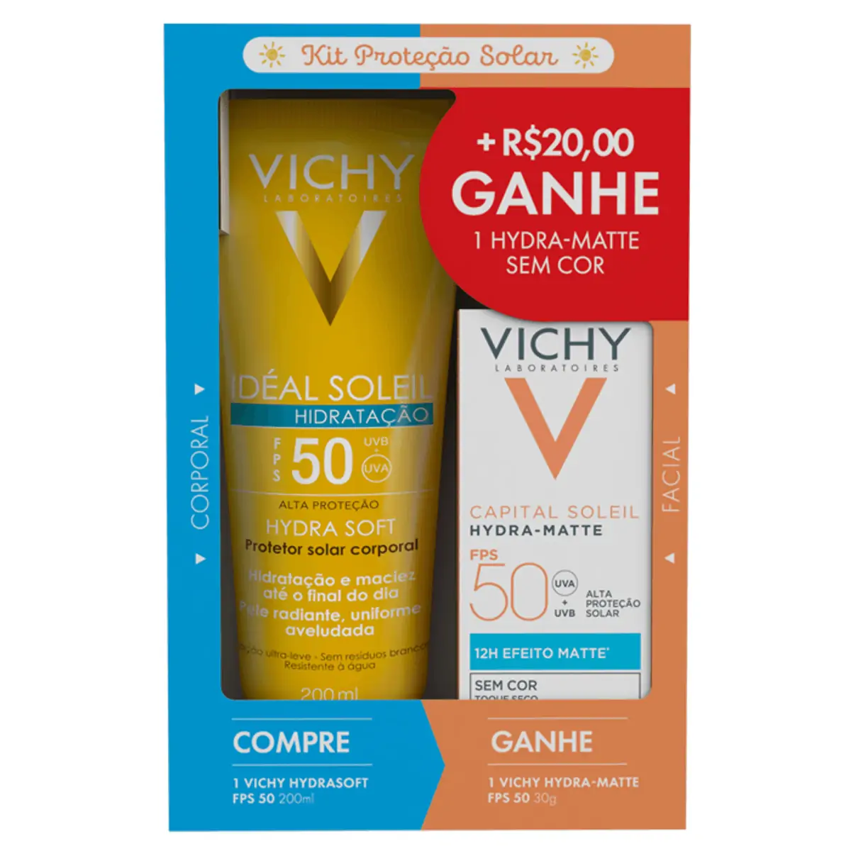 Kit Protetor Solar Corporal Fps 50 Vichy Idéal Soleil Hydra Soft 200ml Protetor Solar Facial Capital