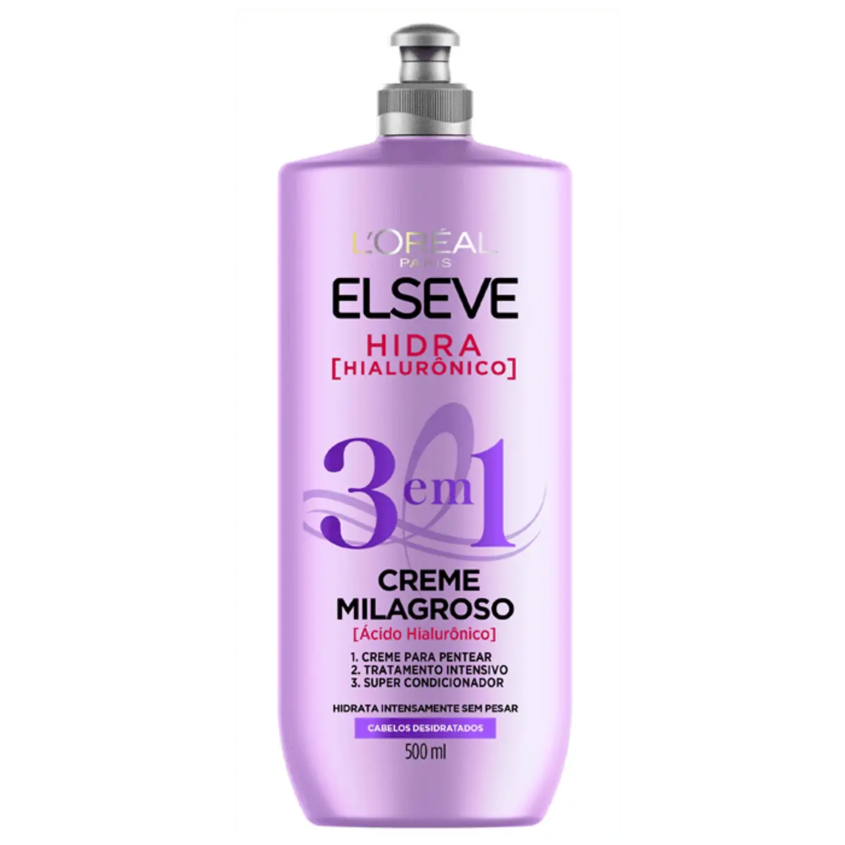 Creme Milagroso 3 Em 1 Loréal Paris Elseve Hidra Hialurônico Frasco 500ml