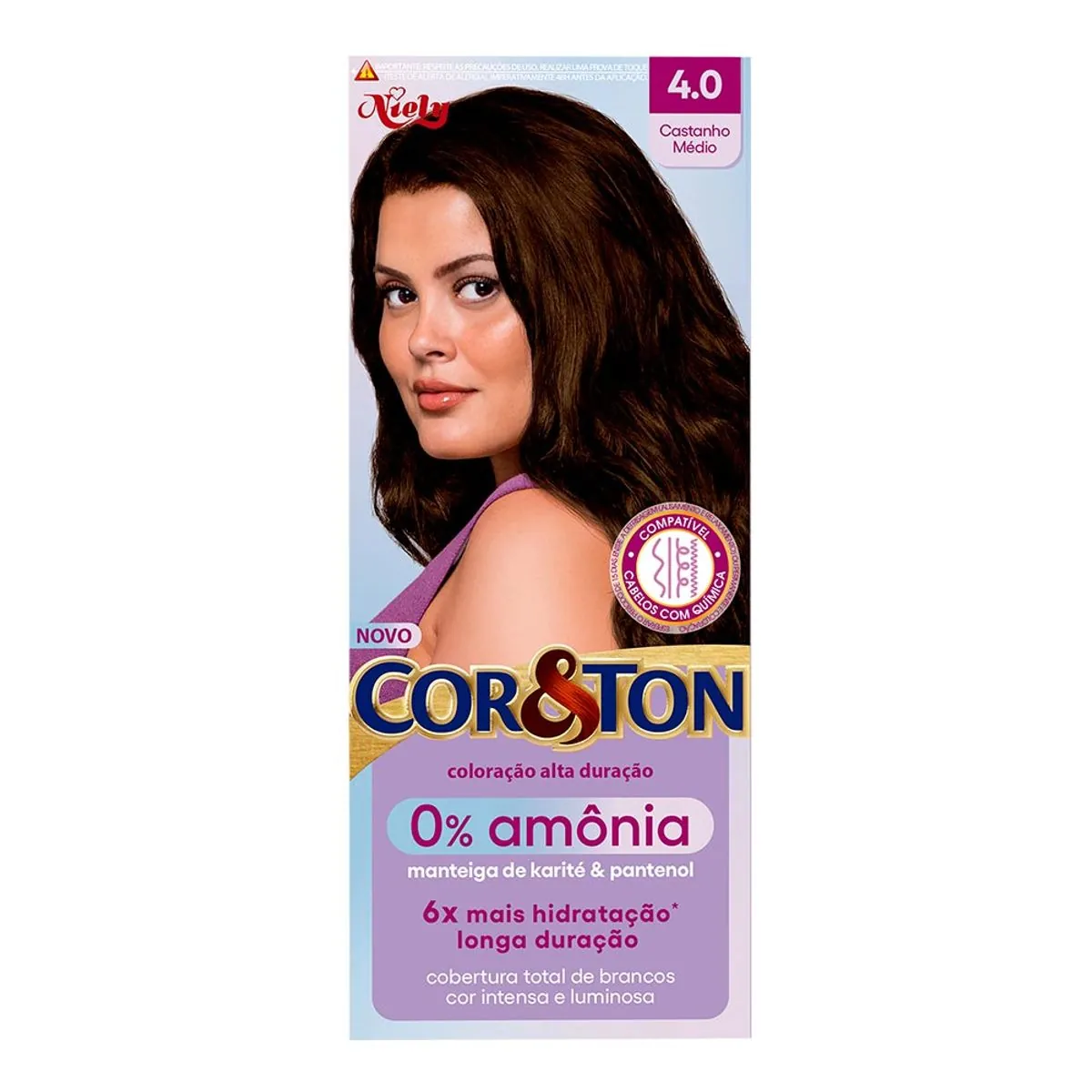 Kit Coloração Creme 4.0 Castanho Médio Niely Cor Ton