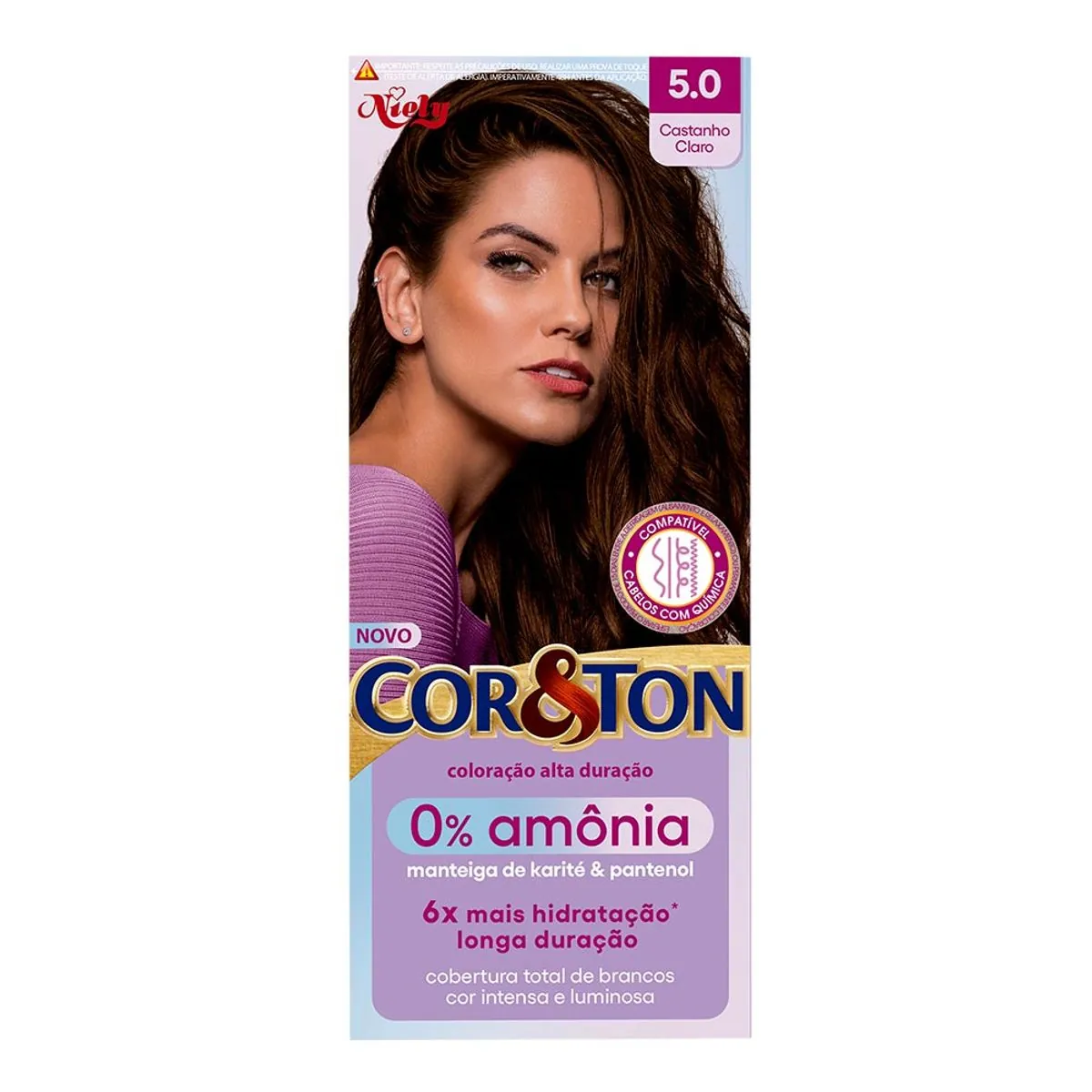 Kit Coloração Creme 5.0 Castanho Claro Niely Cor Ton