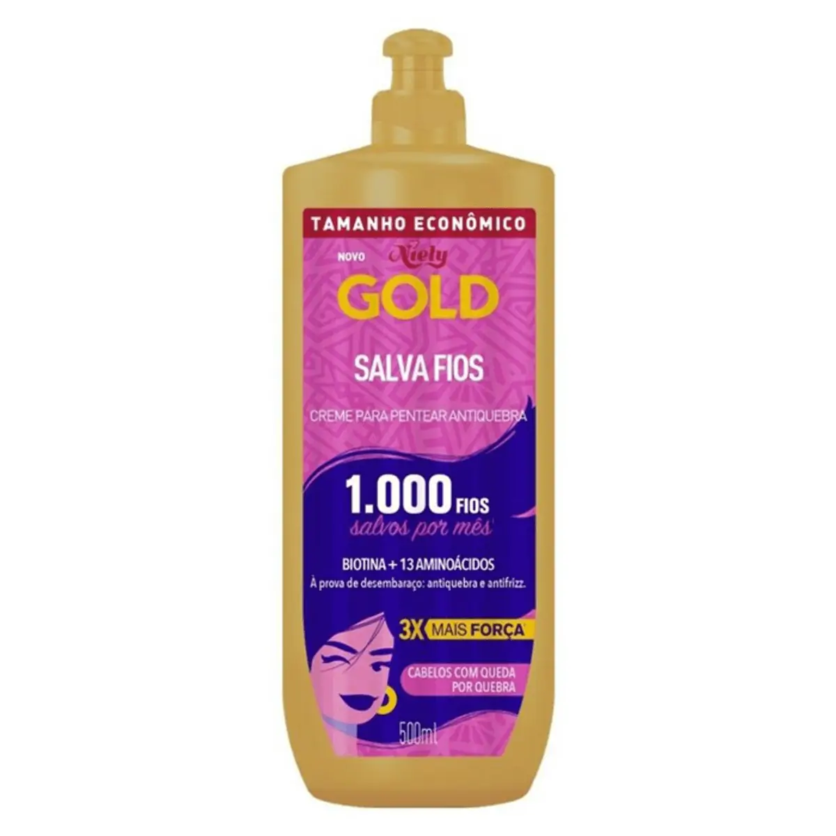 Creme para Pentear Antiquebra Niely Gold Salva Fios Frasco 500ml Tamanho Econômico