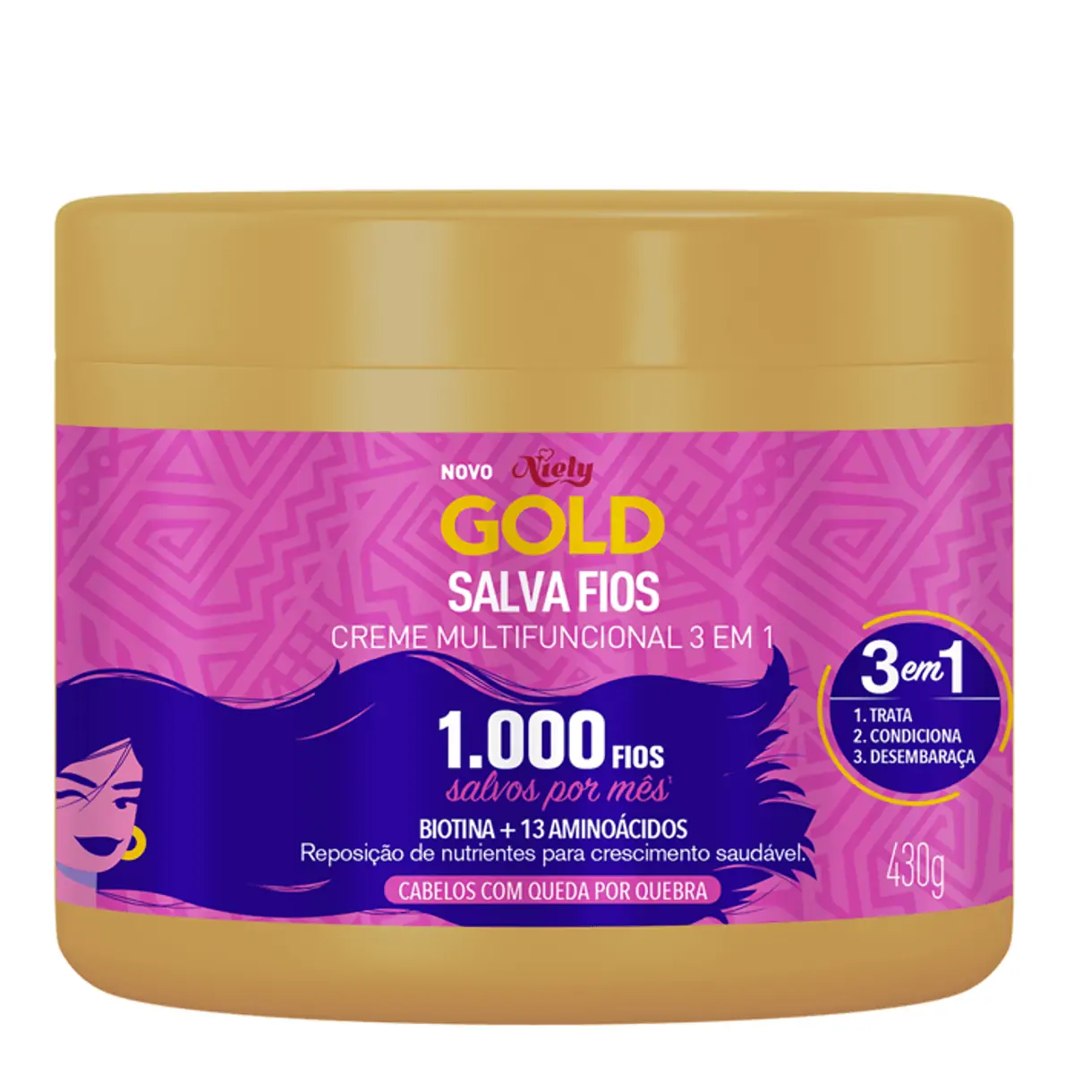 Creme Multifuncional Niely Gold Salva Fios Pote 430g
