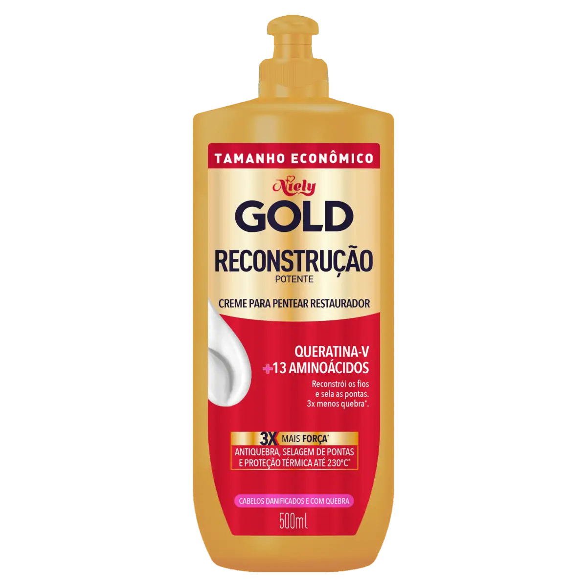 Creme Para Pentear Restaurador Niely Gold Reconstrução Potente Frasco 500ml Tamanho Econômico