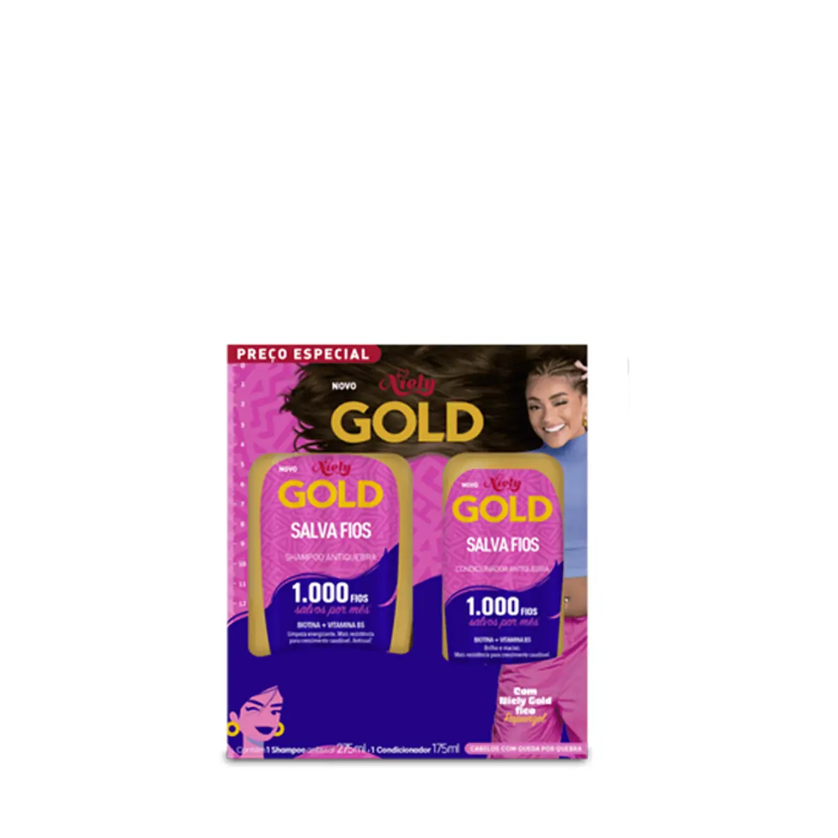 Kit Shampoo 275ml + Condicionador 175ml Antiquebra Niely Gold Salva Fios