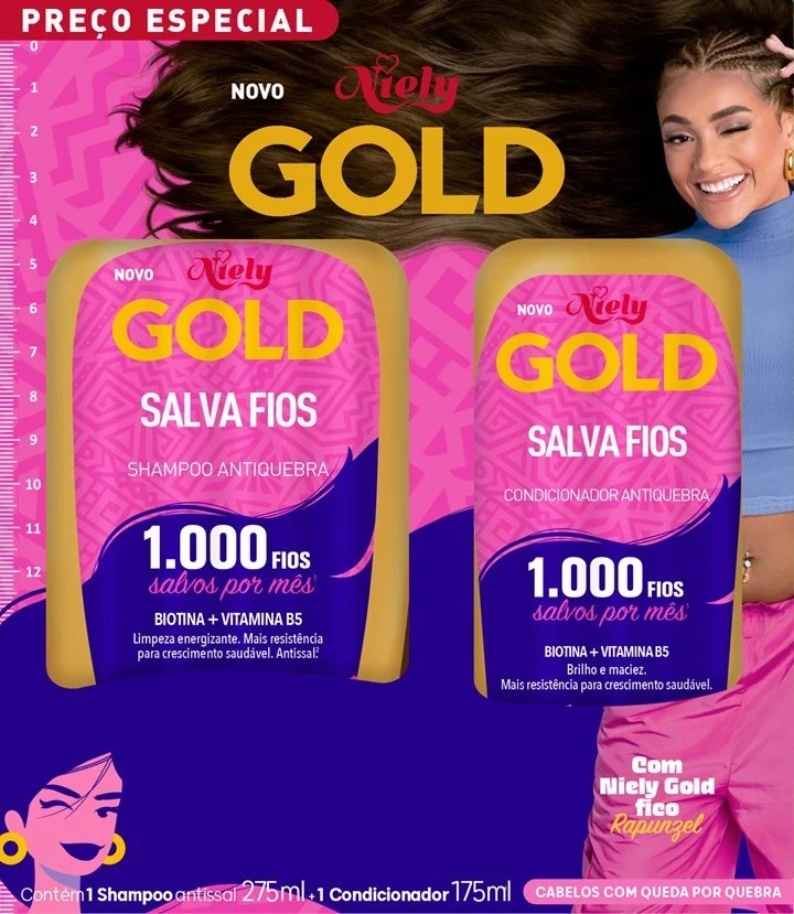 Kit Shampoo 275ml Condicionador 175ml Antiquebra Niely Gold Salva Fios