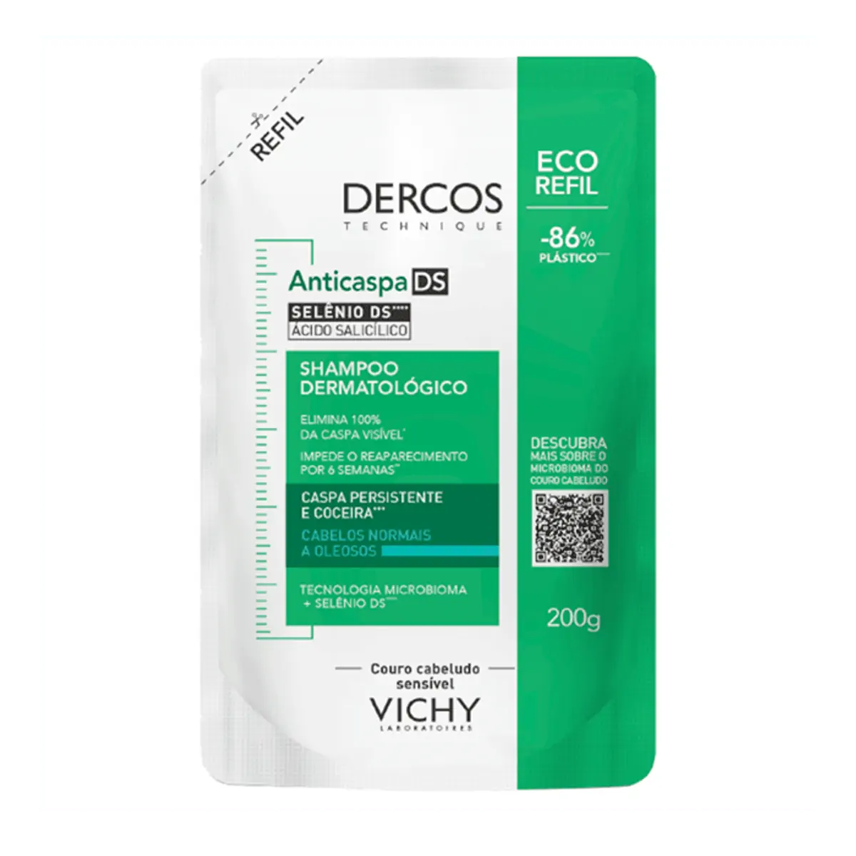 Shampoo Anticaspa Cabelos Normais A Oleosos Vichy Dercos Ds Sachê 200g Refil