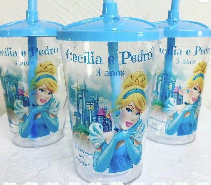 Copo Neo C/canudo Cinderela 300ml