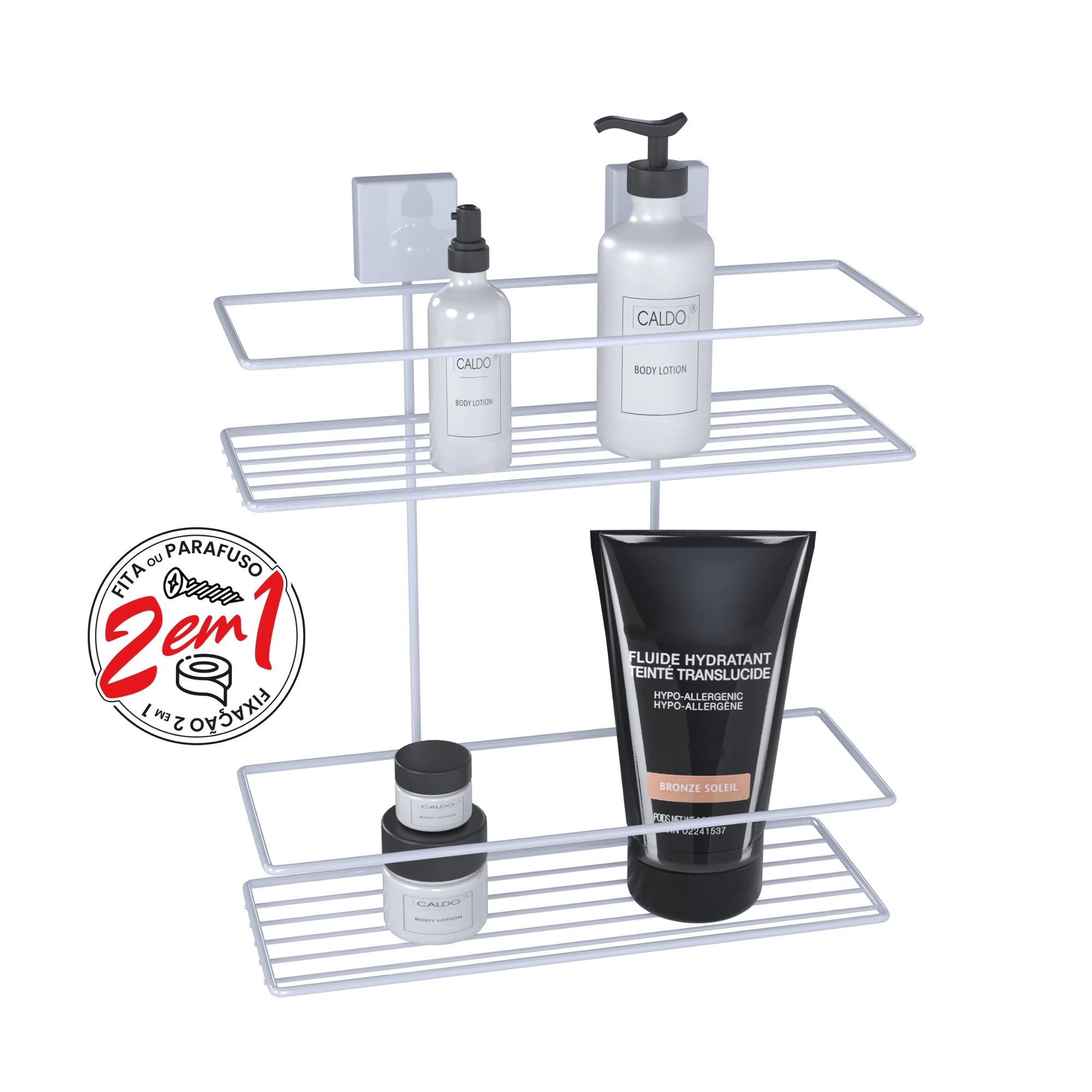 Suporte Shampoo Retangular Duplo Exclusive Fort Fix Branco Or0274 Dica