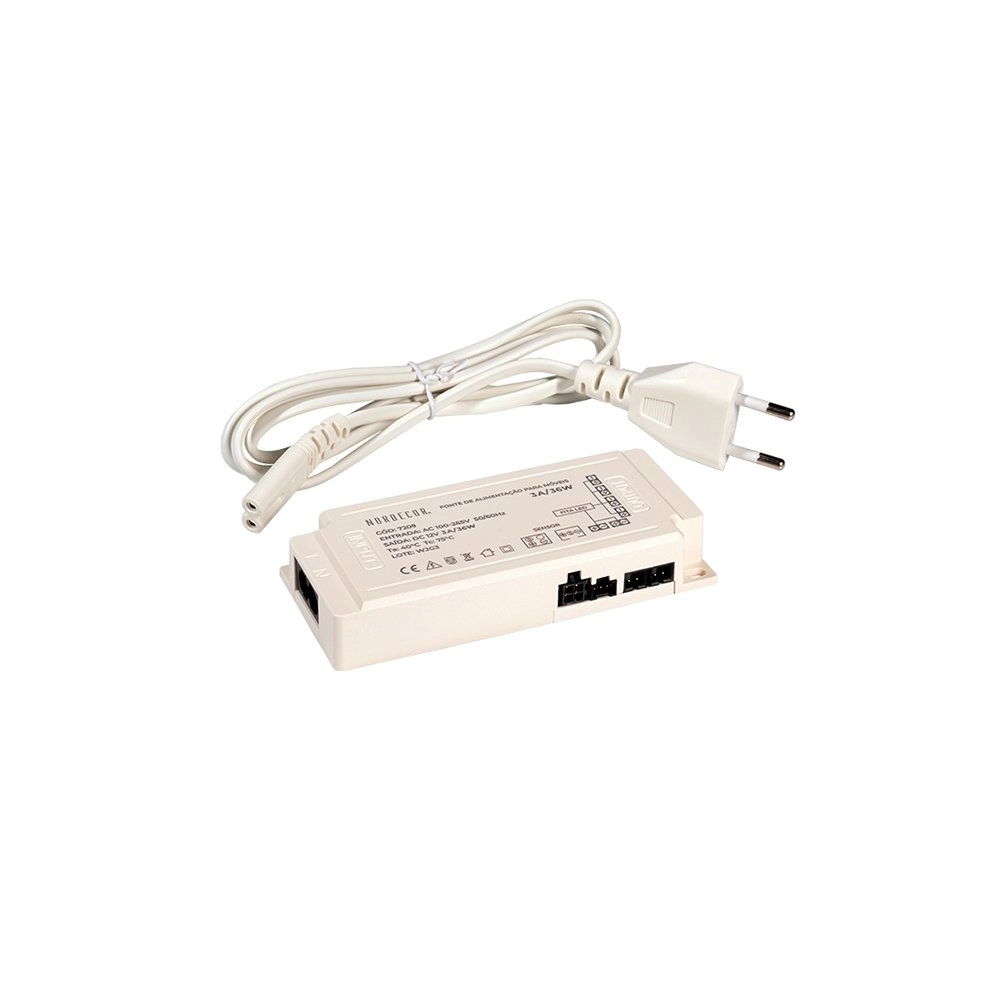 Fonte De Alimentação Para Móveis Nordecor 12v 3a / 36w Bivolt