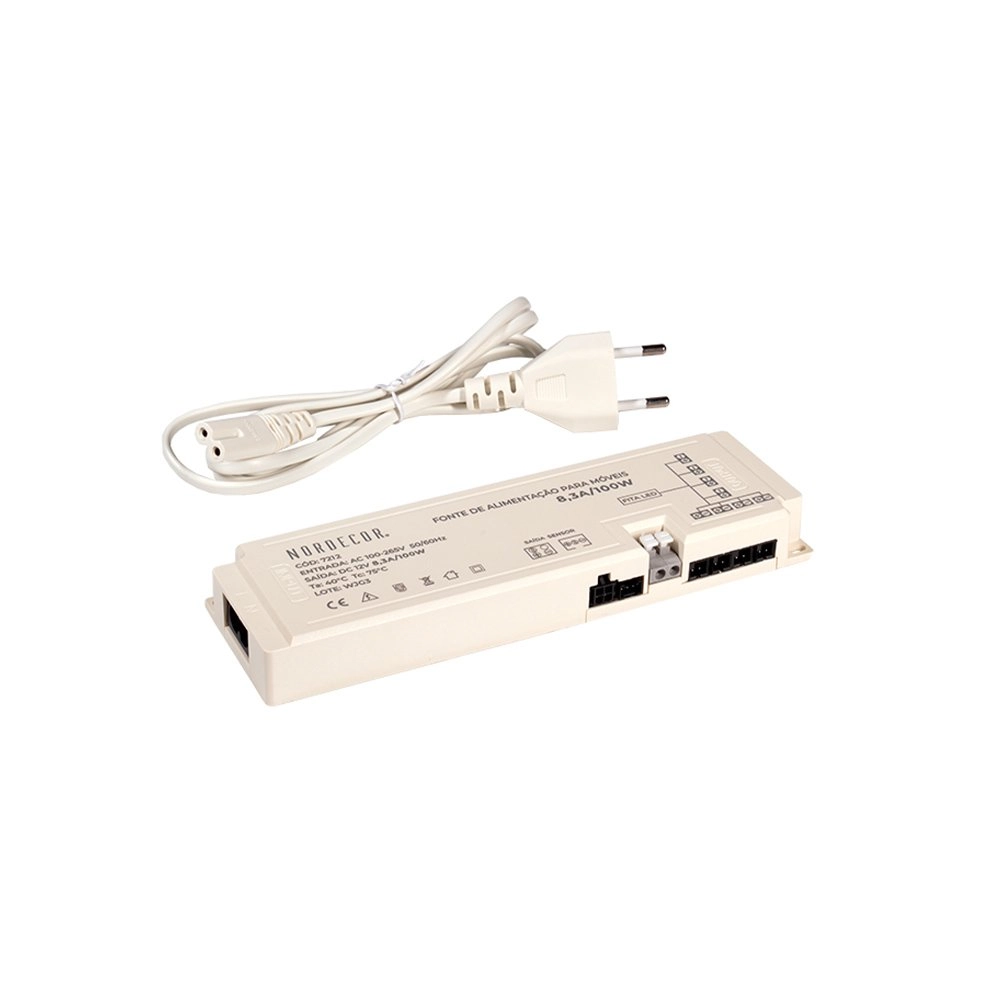 Fonte De Alimentação Para Móveis Nordecor 12v 8,3a / 100w Bivolt