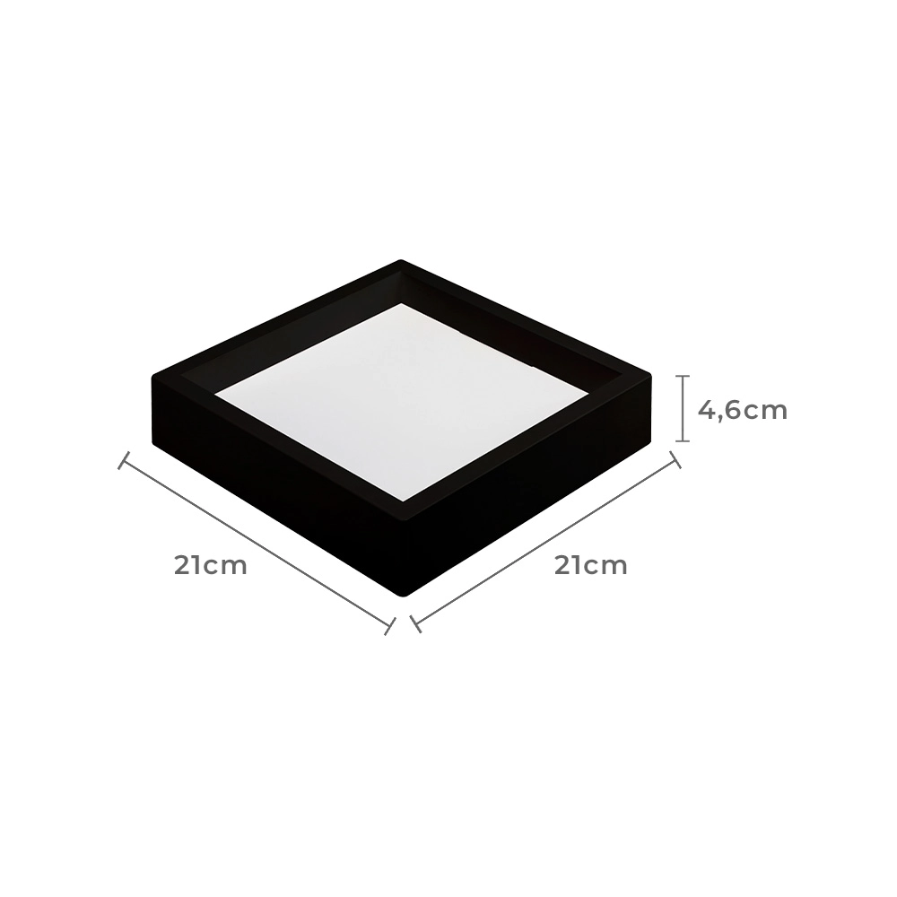 Painel De Led Nordecor Quadrado Kais De Sobrepor Recuado 18w Bivolt Preto 6500k Luz Branca 4254