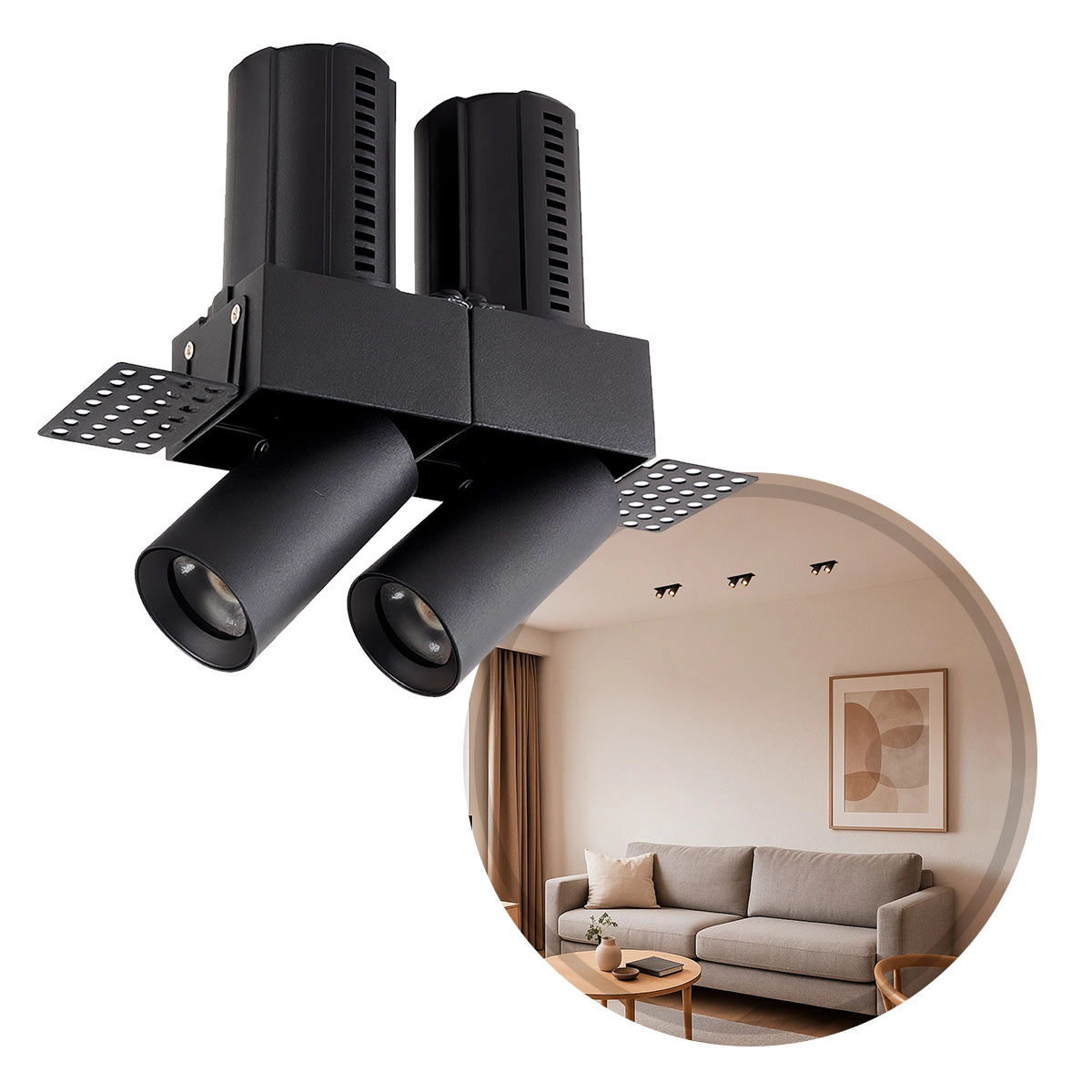 Spot Led Retrátil Embutir Aiva Duo Noframe 2x7w 2700k Irc97 Nordecor St3056-preto