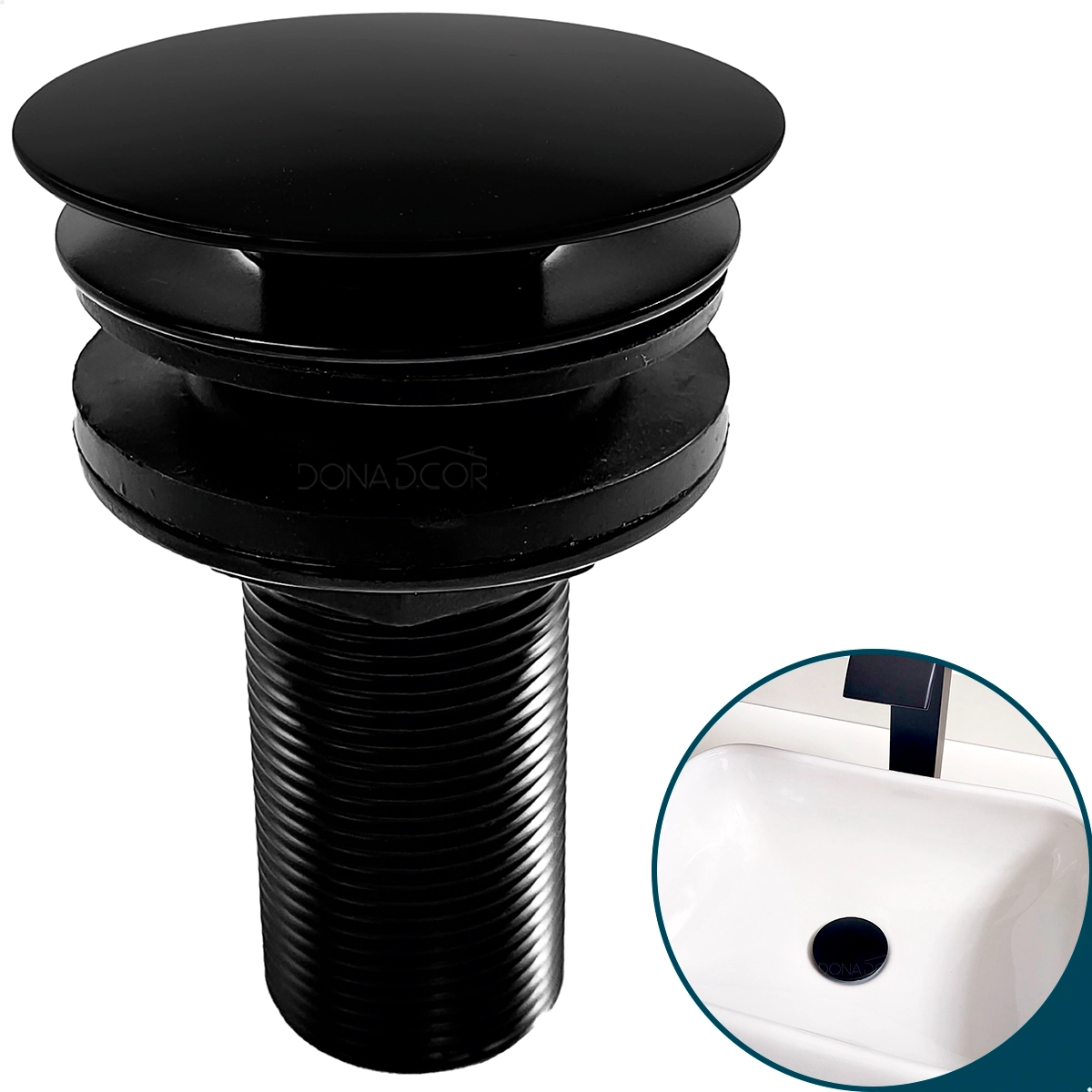 Válvula Click 7/8 Preto Fosco Ralo De Pia Cuba Banheiro Lavabo Inox Ralo Inteligente Antiodor Escoamento 30mm Black