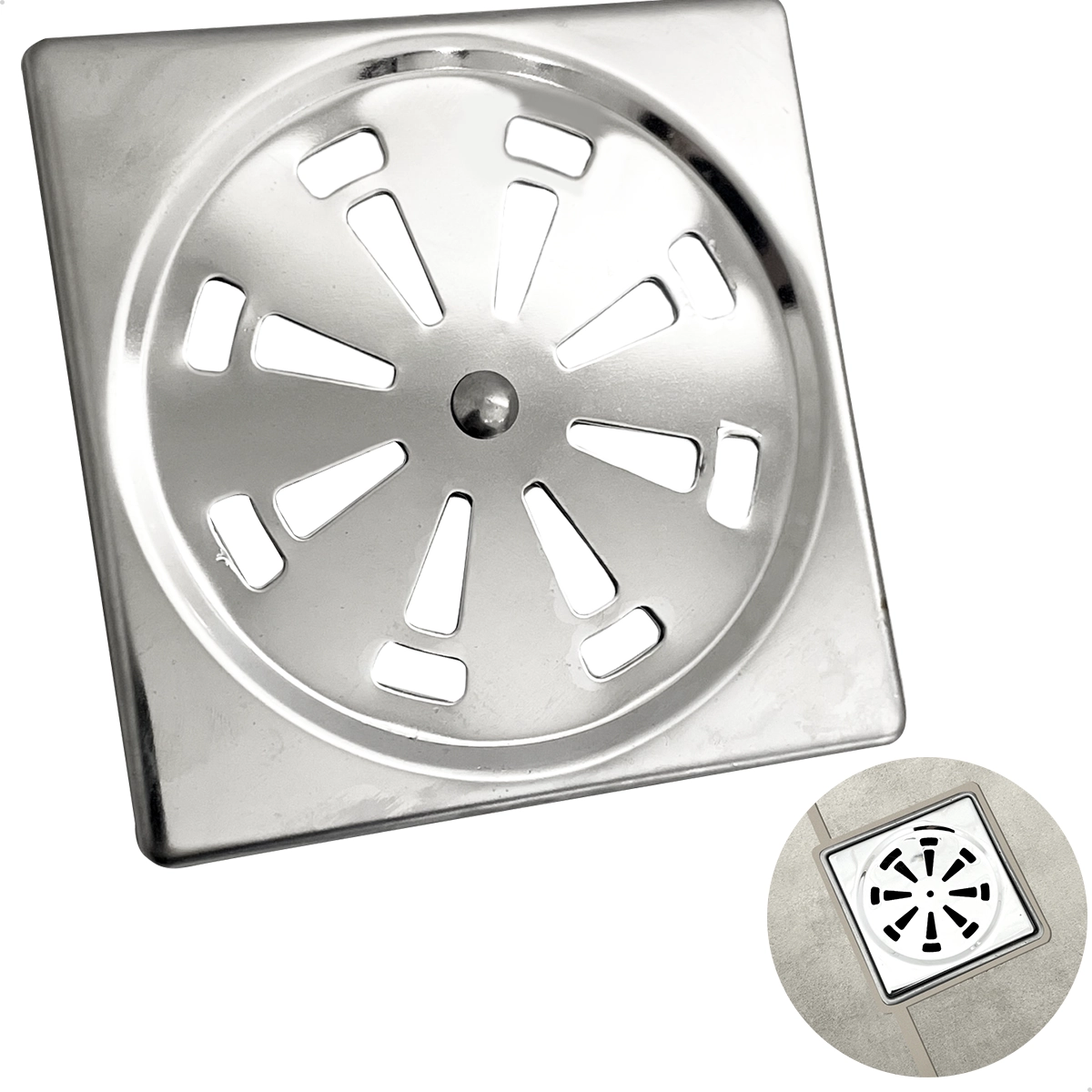 Ralo Grelha Quadrado 10x10 Aço Inox Para Banheiro Escoamento Tampa Ralo De Chão 10cm Lavanderia Lavabo