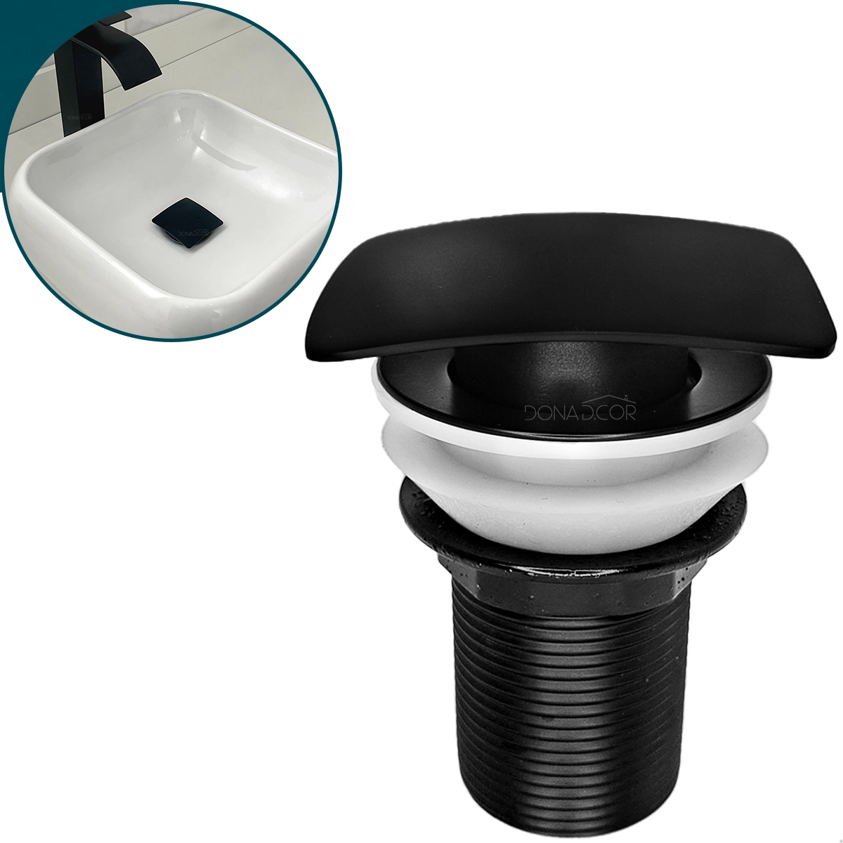 Valvula Click 1 1/4 Quadrada Black Preto Preta Banheiro Ralo Pia Lavabo Cuba