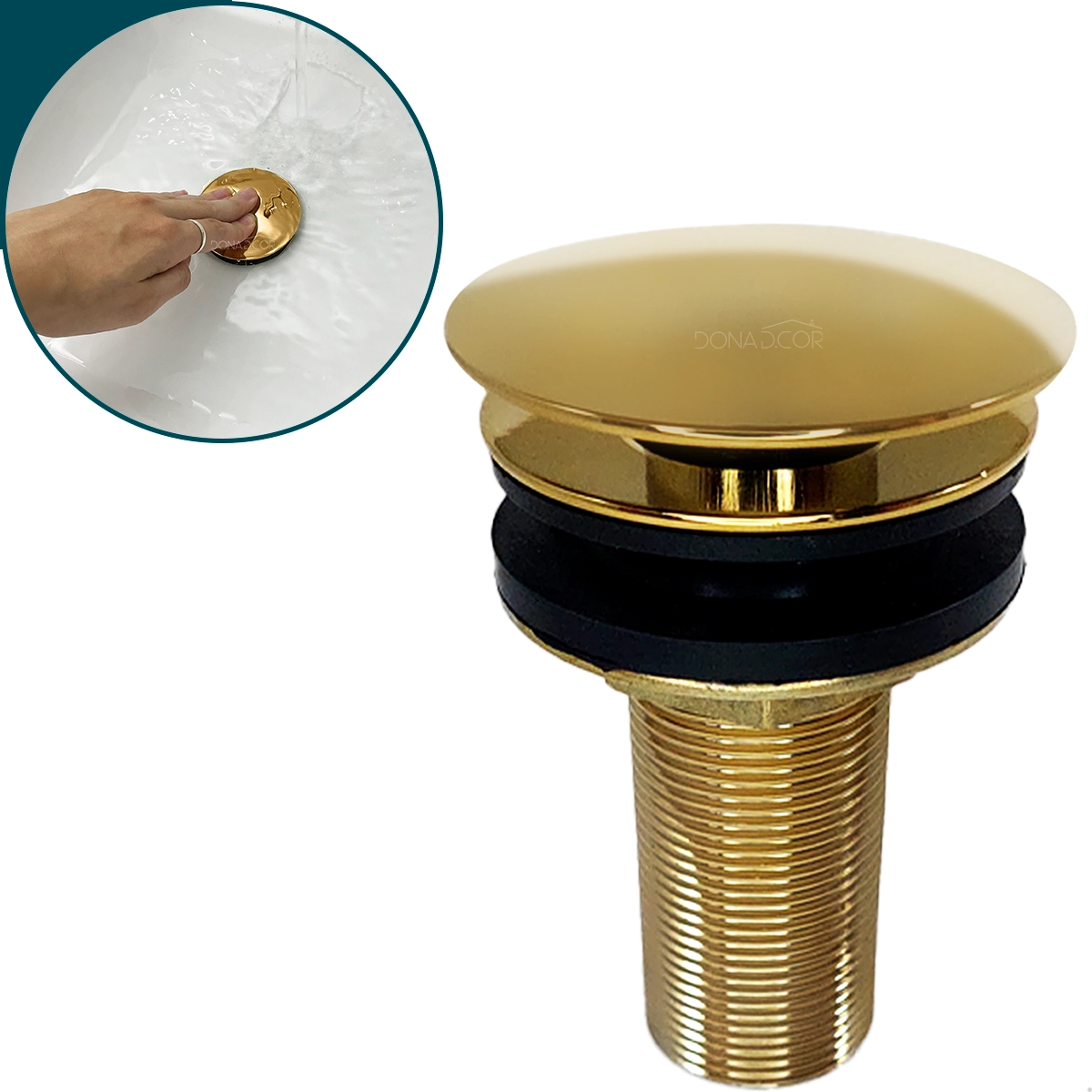 Valvula Click Dourada 7/8 Ralo Pia Banheiro Escoamento Cuba 30mm Lavabo Luxo Pia Lavatório Tampa Click Gold Brilhoso