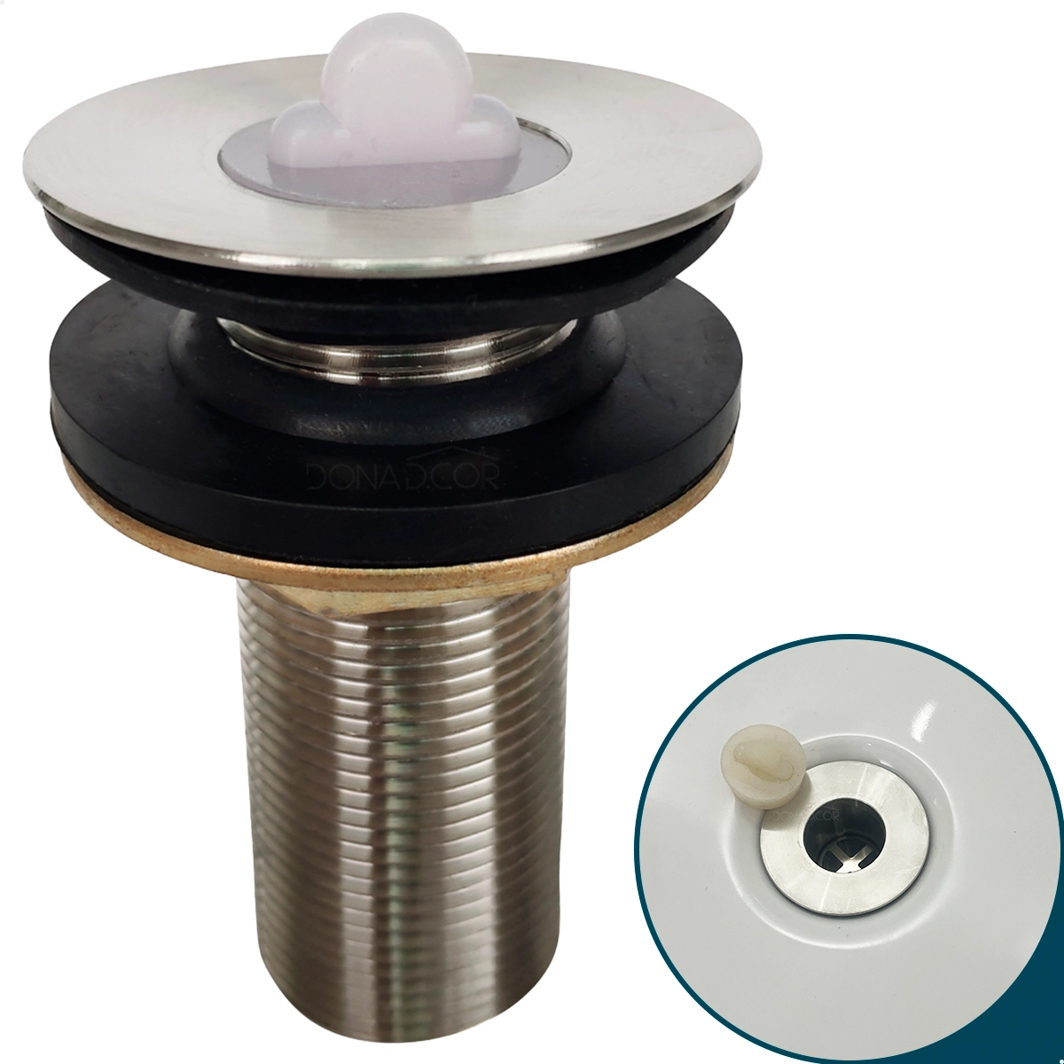 Valvula 7/8 Tampa Ralo De Pia Lavatório 3cm Aço Inox Com Tampinha De Silicone Cuba De Banheiro 30mm