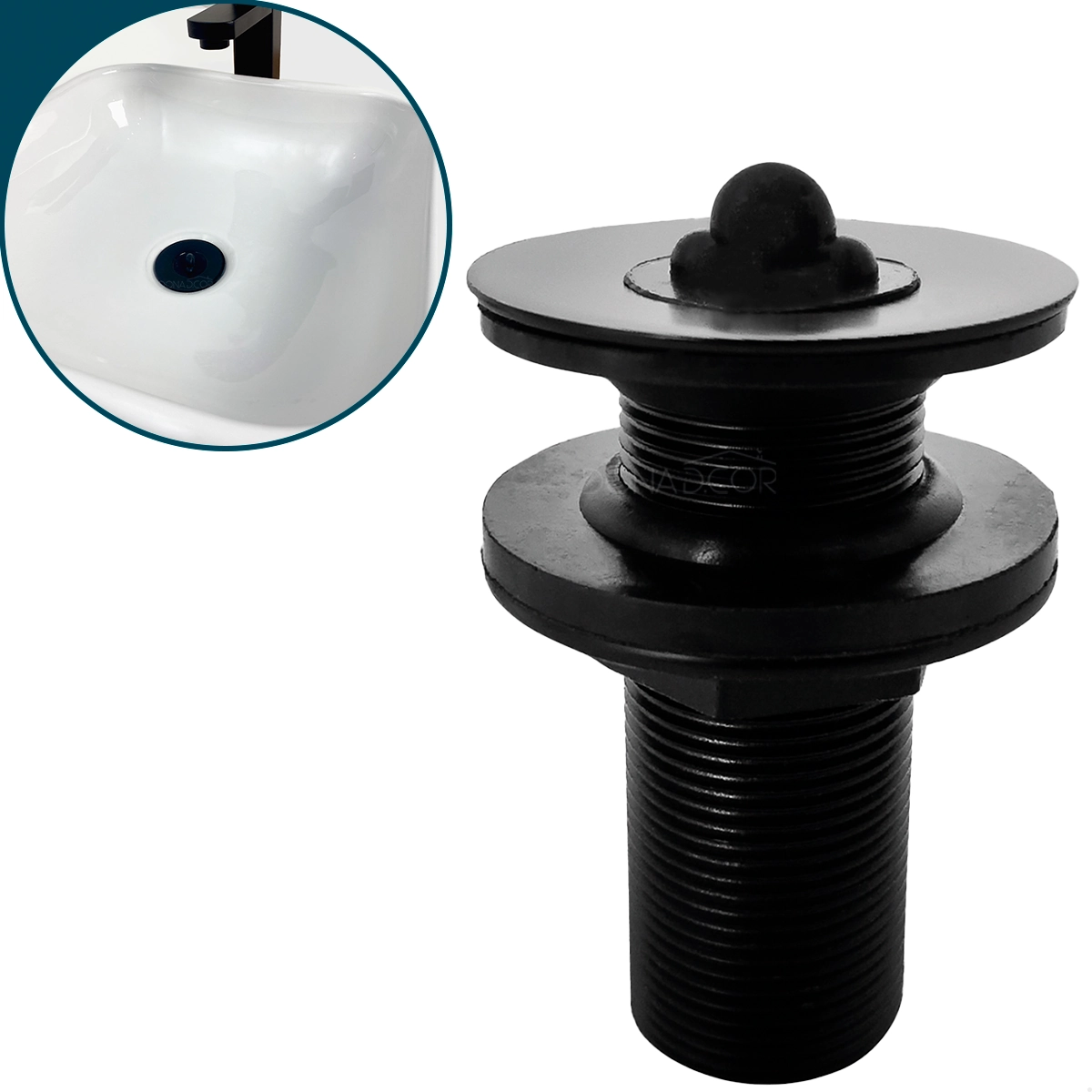 Valvula 7/8 Preto Fosco Tampa Ralo De Pia Lavatório 3cm Aço Inox Com Tampinha De Silicone