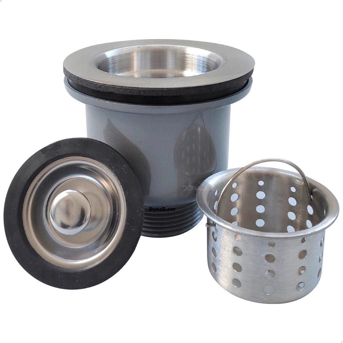 Valvula Pia Cozinha 3 1/2 Aço Inox Com Cesto Higiênico Removível Ralo Basket Escoamento Cuba