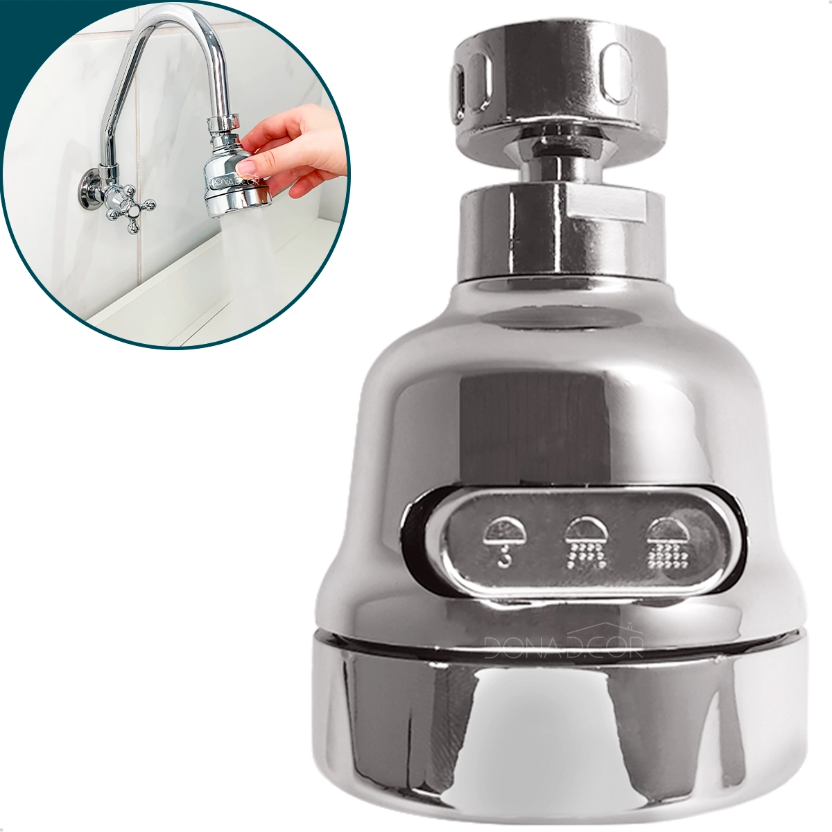 Bico de Torneira Arejador Chuveirinho Cromado Gourmet 360 Abs ponteira de torneira 3 jatos
