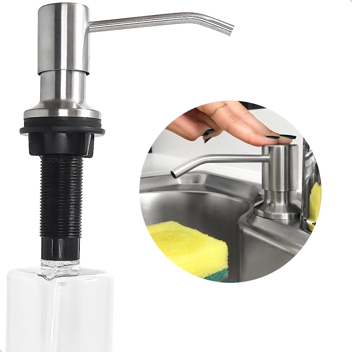 Porta Detergente Dispenser De Embutir Inox Escovado 500ml Dosador Sabonete Liquido Pia Bancada