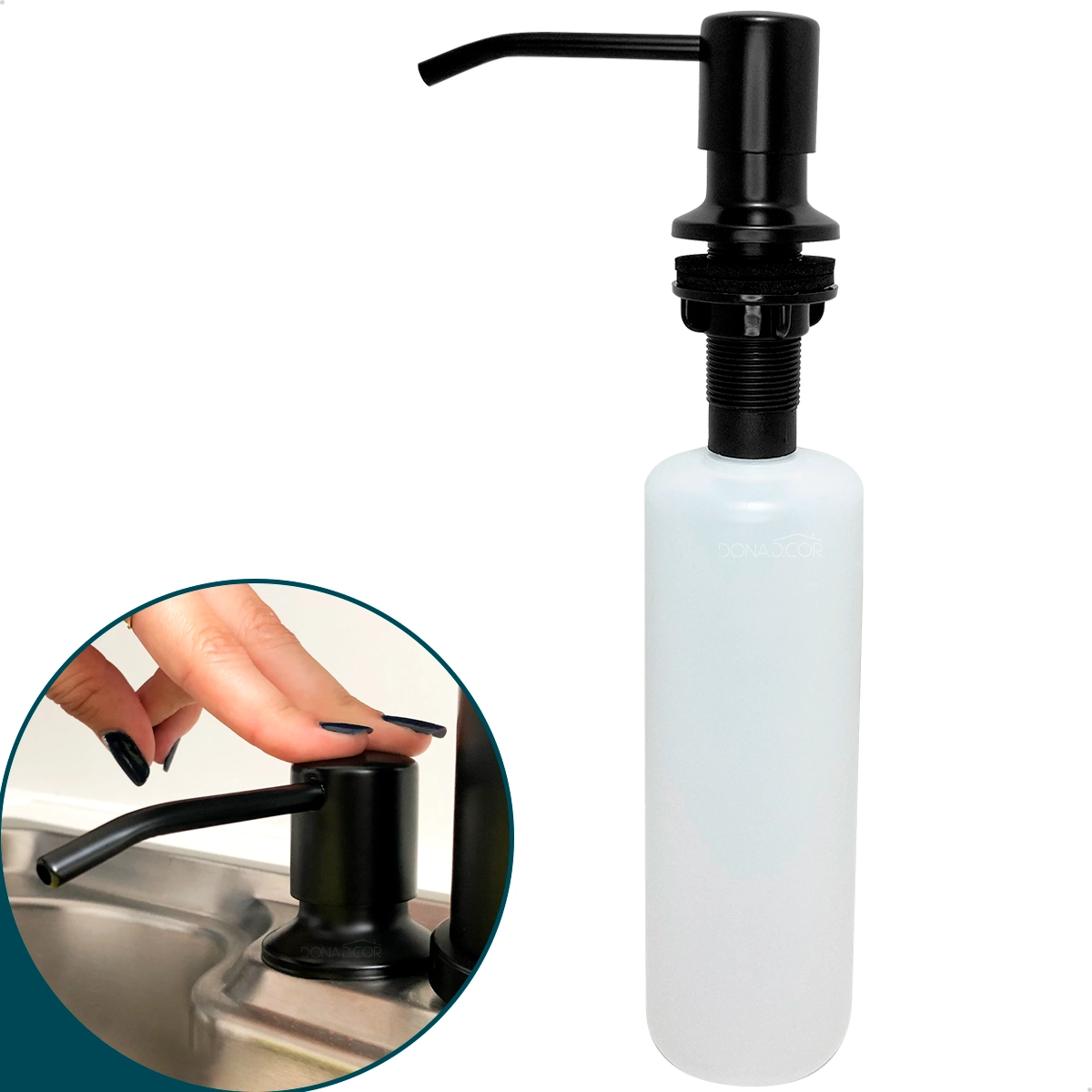 Porta Detergente Dispenser De Embutir Preto Fosco Aço Inox 304 500ml Dispenser Dosador Pia Bancada Cozinha