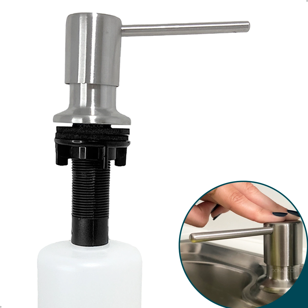 Porta Detergente De Embutir Pia Cozinha Aço Inox304 Escovado 500ml Dispenser Dosador Sabonete Líquido Bico Reto Embutido
