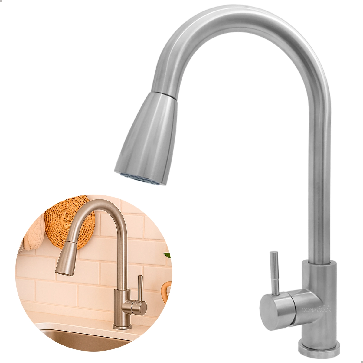 Torneira Gourmet De Cozinha Bica Alta Inox Escovado Monocomando Misturador Arejador Extensivo Mesa