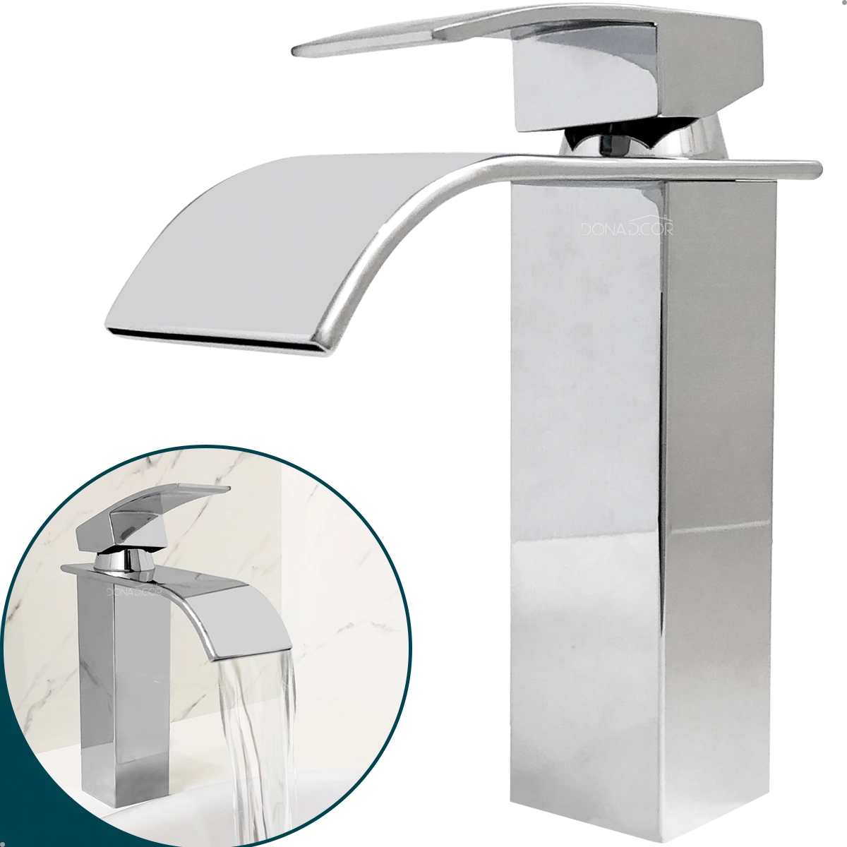 Torneira Pia Banheiro Bica Baixa Inox Quadrada Cromada Cascata Misturador Monocomando Torneira Lavabo Quente Fria