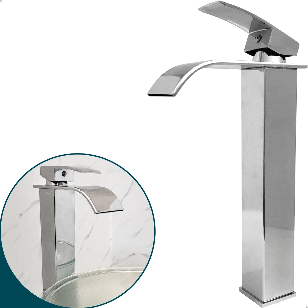 Torneira Misturador Cascata Cromada Monocomando Alta Lavabo Misturador Quente Frio Aço Inox 304 Para Cuba