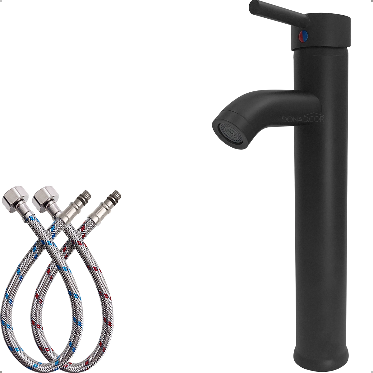 Torneira De Banheiro Preta Bica Alta Monocomando Misturador Aço Inox 304 Torneira Para Cuba de Apoio Sobrepor