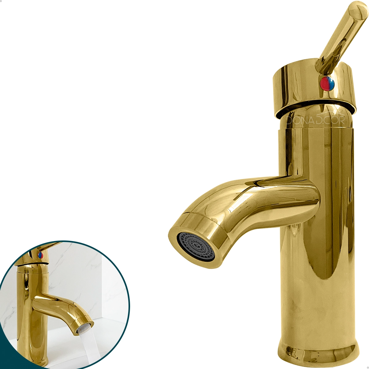 Torneira Dourada Bica Baixa Monocomando Pia Banheiro Aço Inox 304 Misturador Água Quente Fria Torneira Redonda Para Cuba