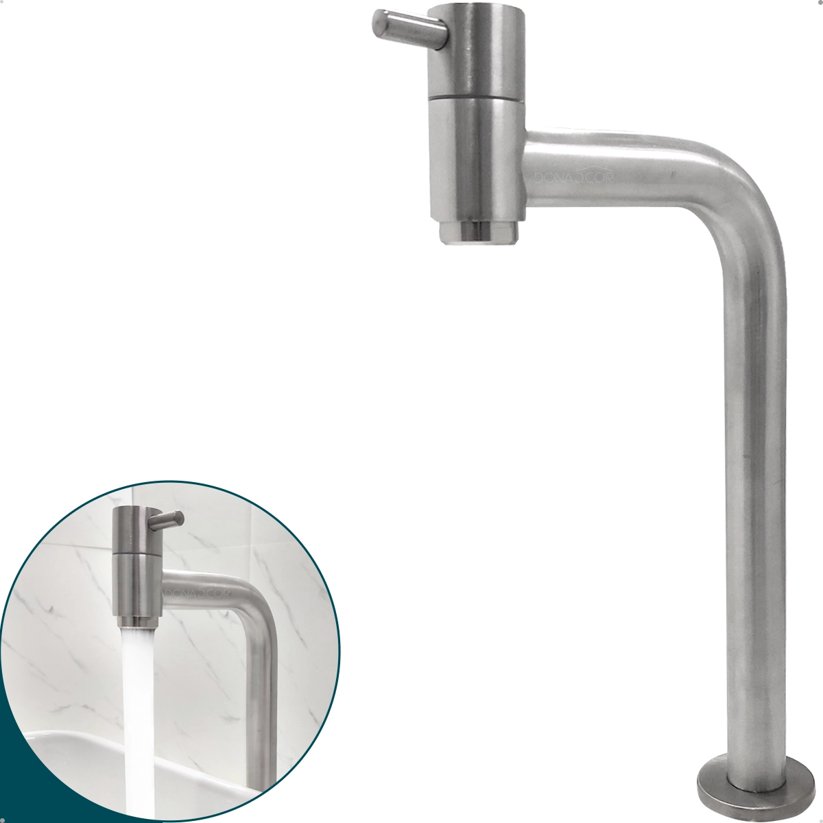 Torneira Escovada Inox Bica Alta 90 Graus 1/4 de Volta Torneira Pia Banheiro Aço Inox 304 Lavatorio Cuba de Sobrepor
