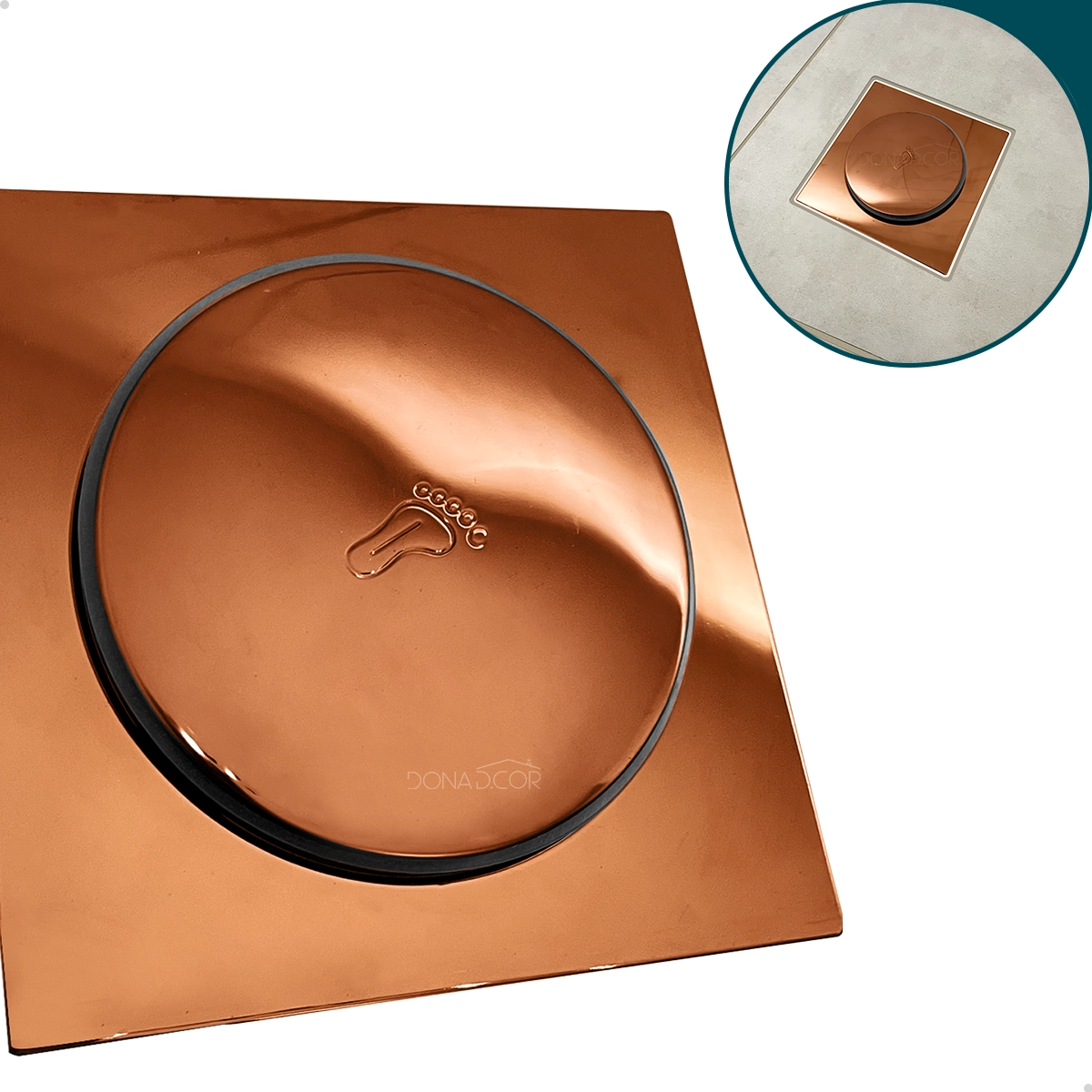 Ralo Click Inteligente Rose Gold 15x15 Aço Inox Ralo Quadrado 15cm Para Banheiro Lavabo Box Antiodor Cobre
