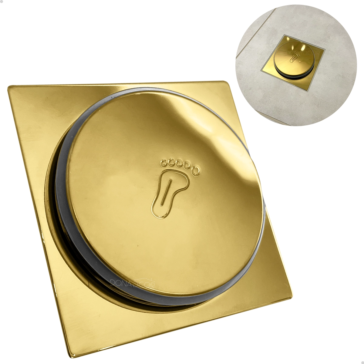 Ralo Click Dourado 10x10 Ralo Inteligente Quadrado 10cm Aço Inox 201 Banheiro Lavabo Box Veda Cheiro