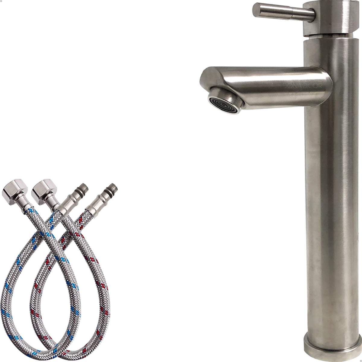 Torneira Pia Banheiro Monocomando Inox Escovado Alta Lavabo Misturador Quente Frio Lavabo Bica Alta Cuba de Apoio