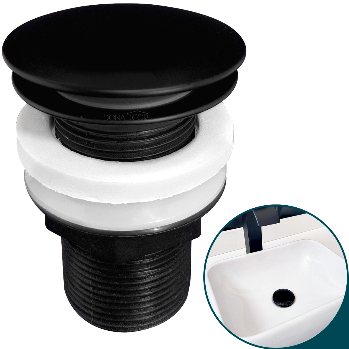 Ralo De Pia Preto Fosco 1 1/4 Valvula Click Cuba Banheiro Black Valvula De Escoamento Para Bancada De Lavabo Lavatorio