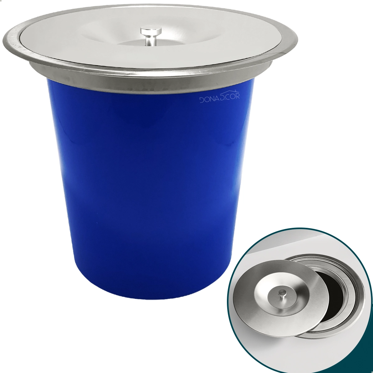Lixeira Inox Escovado 5 Litros Embutir Pia Cozinha Cesto Lixo Bancada Granito Marmore Tampa Oculta