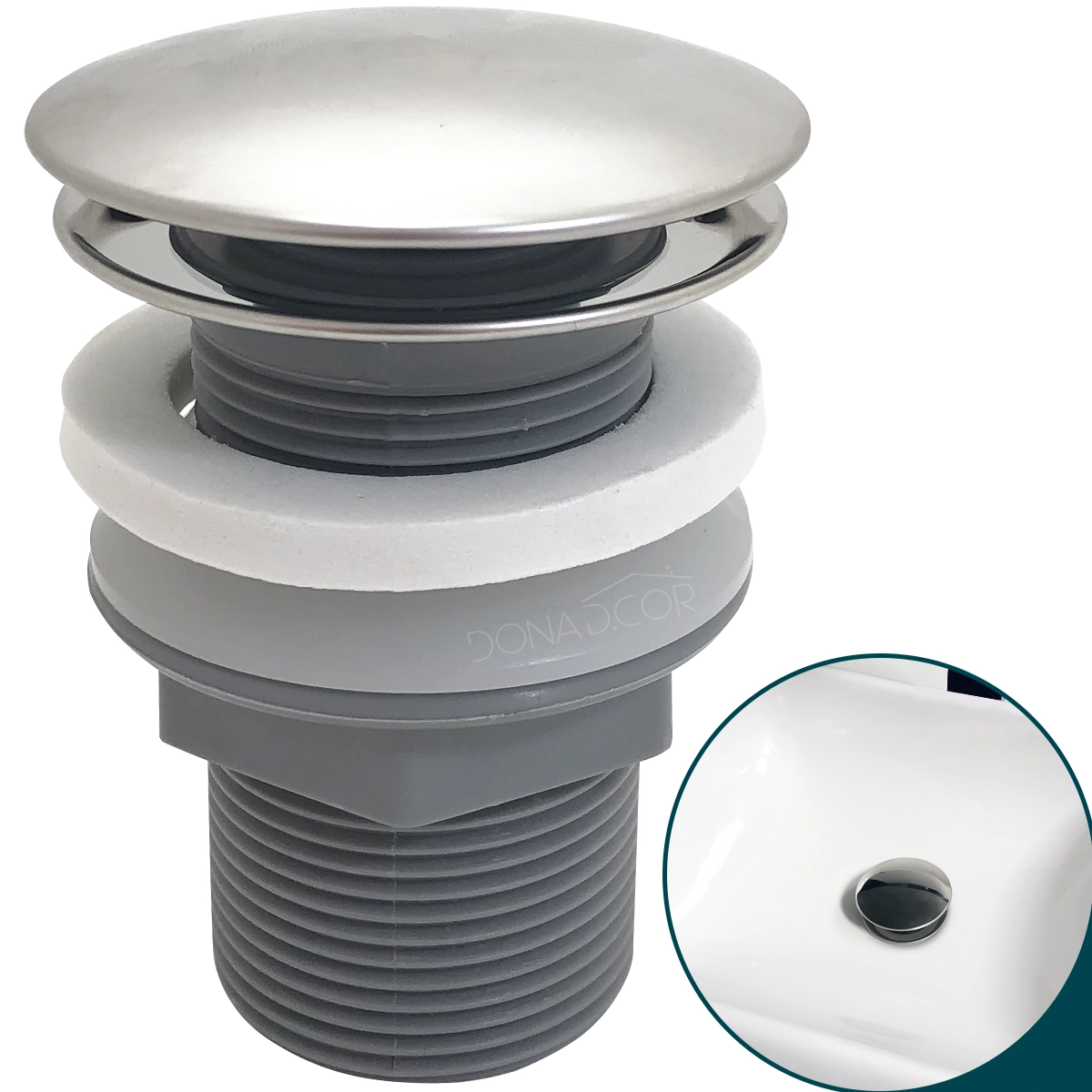 Valvula Click 1 1/4 Banheiro Ralo Escoamento Pia Lavabo 40mm Ralo Pia Abs Tampa Inox Polido Lavatorio