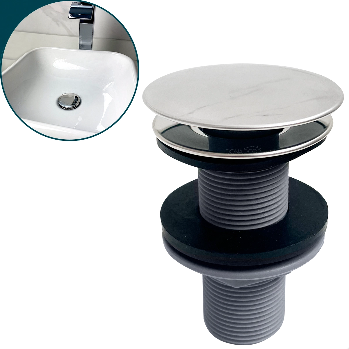 Valvula Click 7/8 Banheiro Ralo Escoamento Pia Lavabo 30mm Ralo Abs Tampa Inox Polido Lavatorio