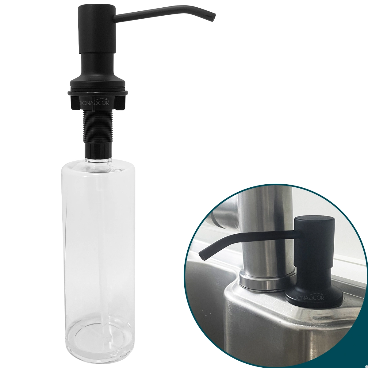 Porta Detergente Dosador Preto Fosco Aço Inox 304 De Embutir Pia Cozinha 500ml Dispenser Porta Sabonete